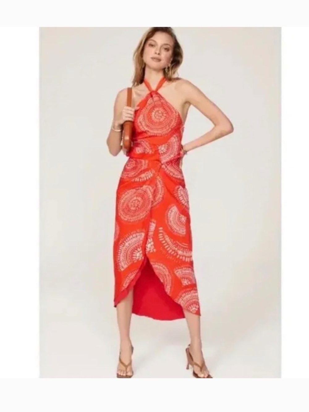 Andres Otalora Selva Midi Dress 6 Orange Halter Wrap Sarong Resort Vacation - Picture 3 of 10